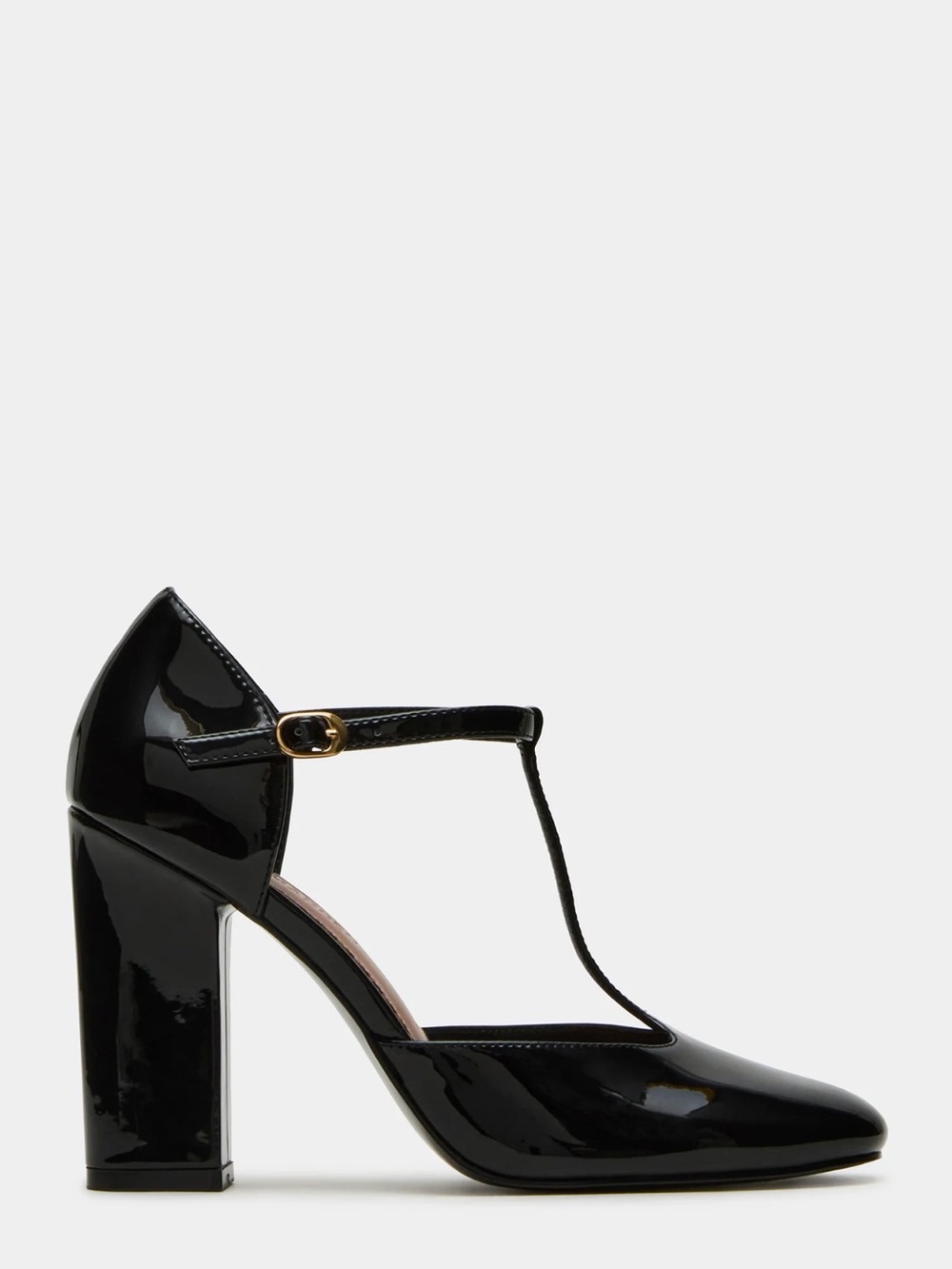 Steve Madden Black Patent T-Strap Block Heels